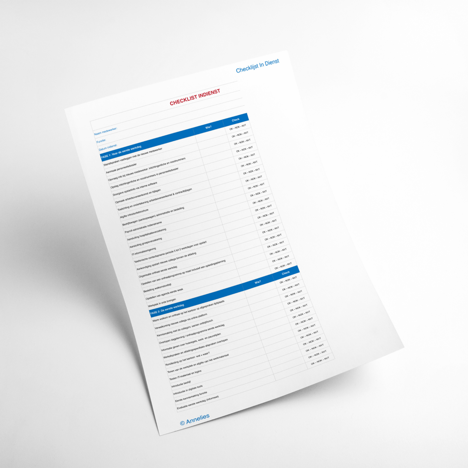 Checklijst - Indiensttreding Nieuwe Medewerker - Annelies & Co - Download - Annelies & Co - Human Engagement Experts